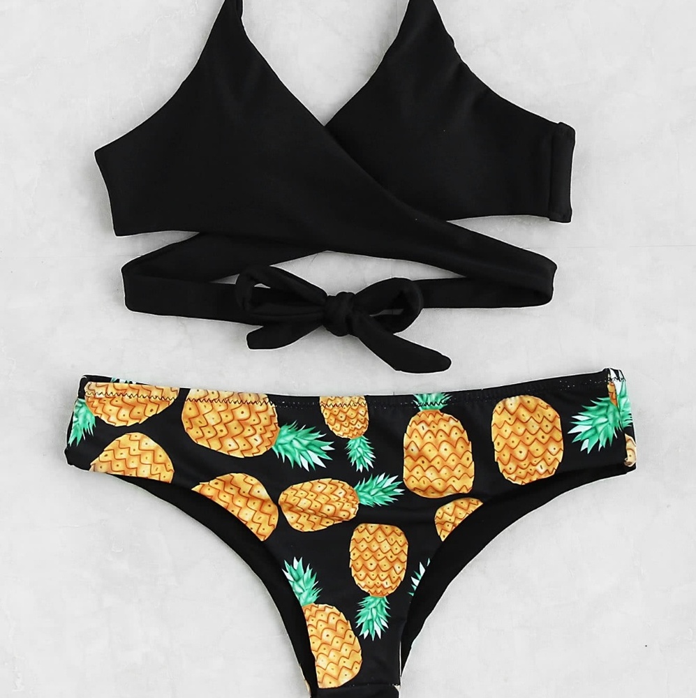 Pineapple print halter wrap bikini